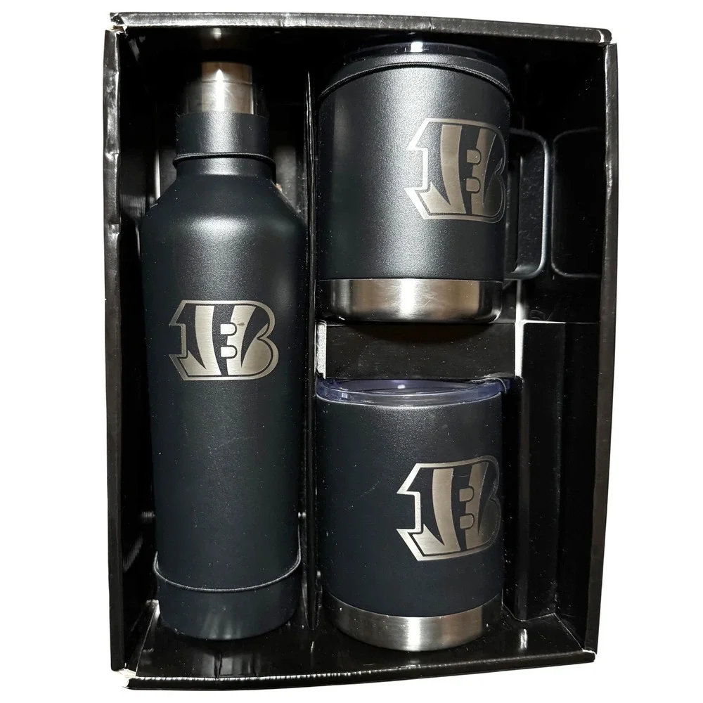 Bengals NFL Bottle + 2 Lowball Glass Set (17oz/12oz) New In Box‎